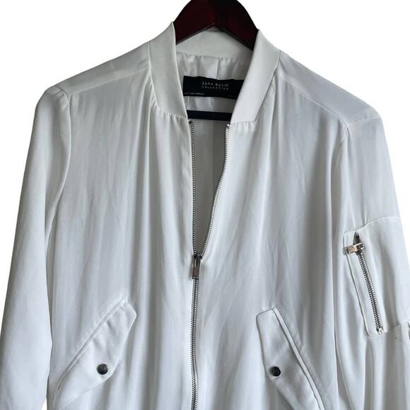 Y2K Zara Women Bomber Jacket XS White Retro Streetwear Satiny Fairycore Academia - Picture 5 of 13